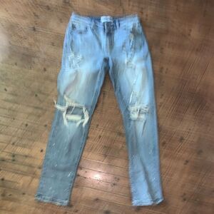 KanCan destroyed distressed light wash paint splotch 7/27 jeans